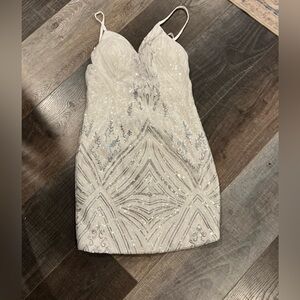 Embellished White Sequin Mini Dress